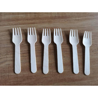 100 cái dĩa nĩa gỗ bé 10.5cm dùng 1 lần bảo vệ môi trường