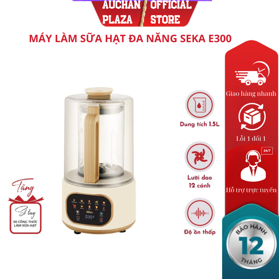 Máy sữa hạt Seka E500 dung tích 1.5L, đa chức năng 9 chức năng tiếng Việt, chống ồn, bảo hành 12 tháng