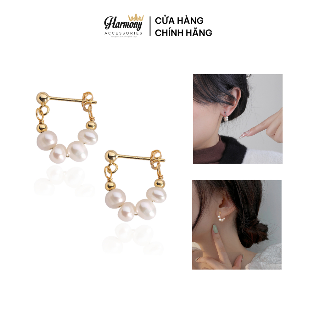 Bông tai ngọc trai nhân tạo nữ chất liệu bạc hình chuỗi 2 màu bạc, vàng | HARMONY ACCESSORIES K238