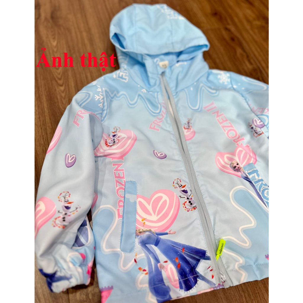 Áo Khoác Gió Bé Gái 2 Lớp Hình Elsa Cao Cấp Size 12-28kg