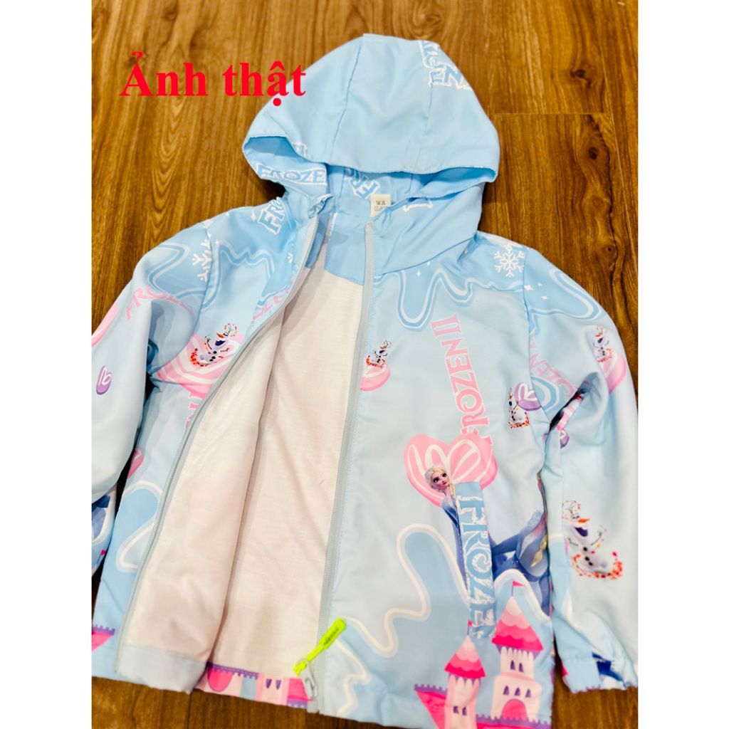 Áo Khoác Gió Bé Gái 2 Lớp Hình Elsa Cao Cấp Size 12-28kg