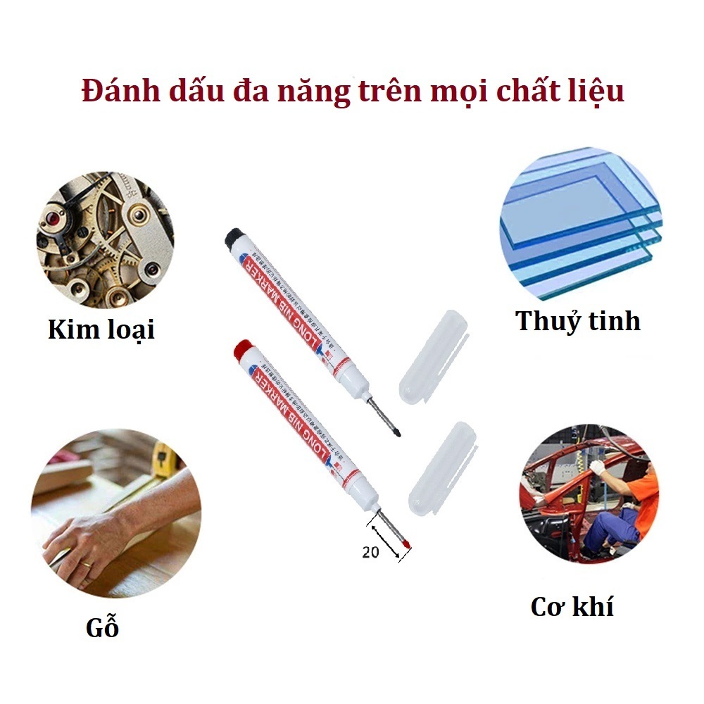 Set 10 Bút Đánh Dấu Ngòi Dài 20mm - Bút Lấy Dấu Lỗ Sâu Đa Năng Khô Nhanh, Kháng Nước Tốt