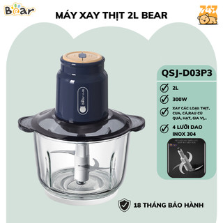 Máy Xay Thịt Mini 2L Bear QSJ-D03P3, 300W, Đa Năng Xay Cá, Tôm, Tỏi, Ớt - Lưỡi dao Inox, BH 18 Tháng