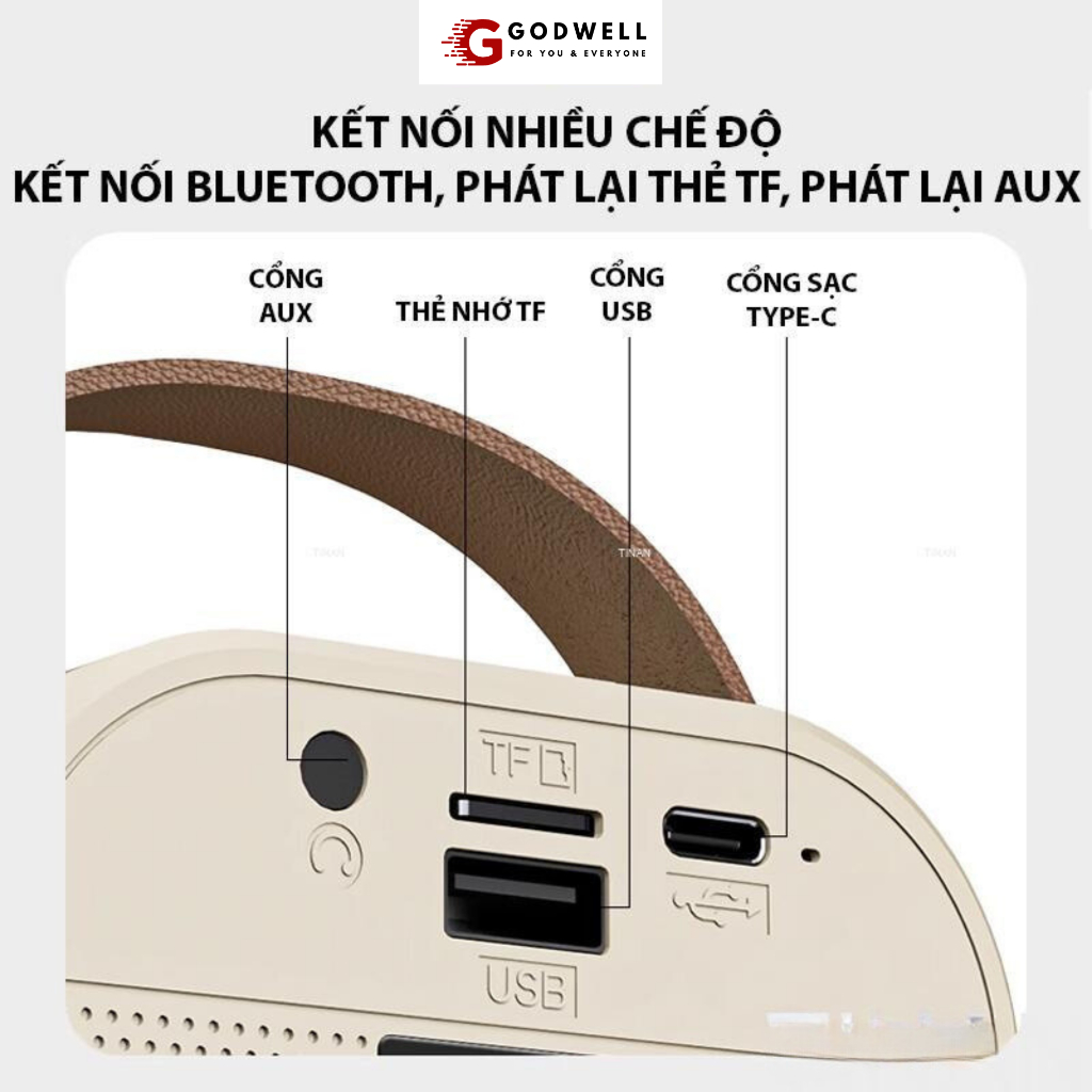 Loa Bluetooth Karaoke Mini TẶNG KÈM 2 MIC GODWELL Sạc Pin Không Dây Âm Thanh Hay Bass Chuẩn KR01