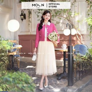  Áo khoác dạ nữ MOON mix chân váy công sở áo chất dạ tweet nhung cổ đức cúc khoen ngọc MVE628 chân váy lưới MCV382 