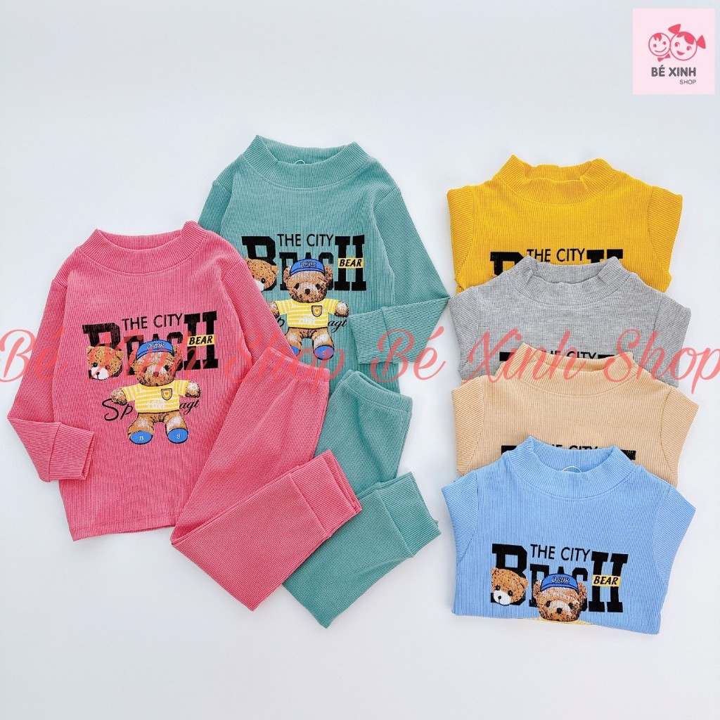 Đồ Bộ Dài Tay Thu Đông Cho Bé Trai Bé Gái Minky Mom [Siêu Hot] Bộ Quần Áo Len Tăm Cổ 3 Phân Cho Bé Trai Gái GÂU XÙ