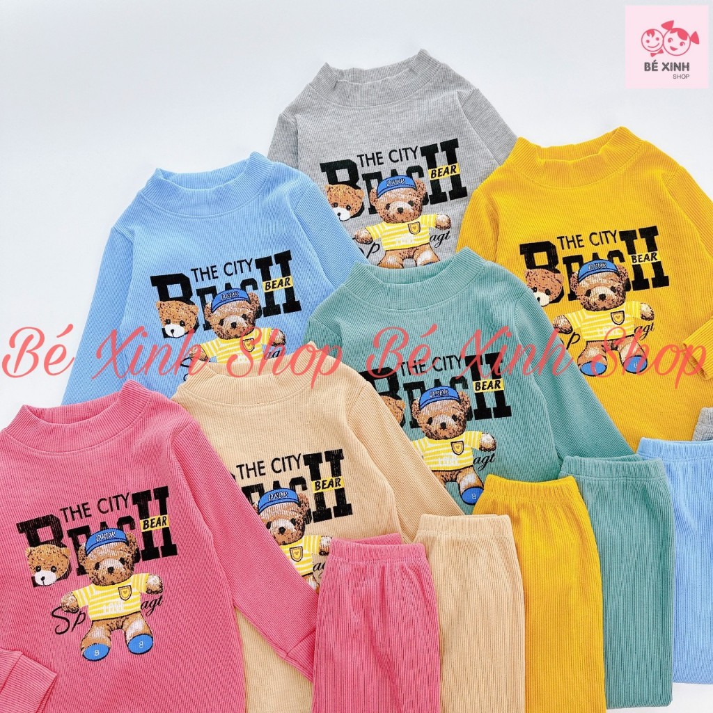 Đồ Bộ Dài Tay Thu Đông Cho Bé Trai Bé Gái Minky Mom  Bộ Quần Áo Len Tăm Cổ 3 Phân Cho Bé Trai Gái GÂU XÙ