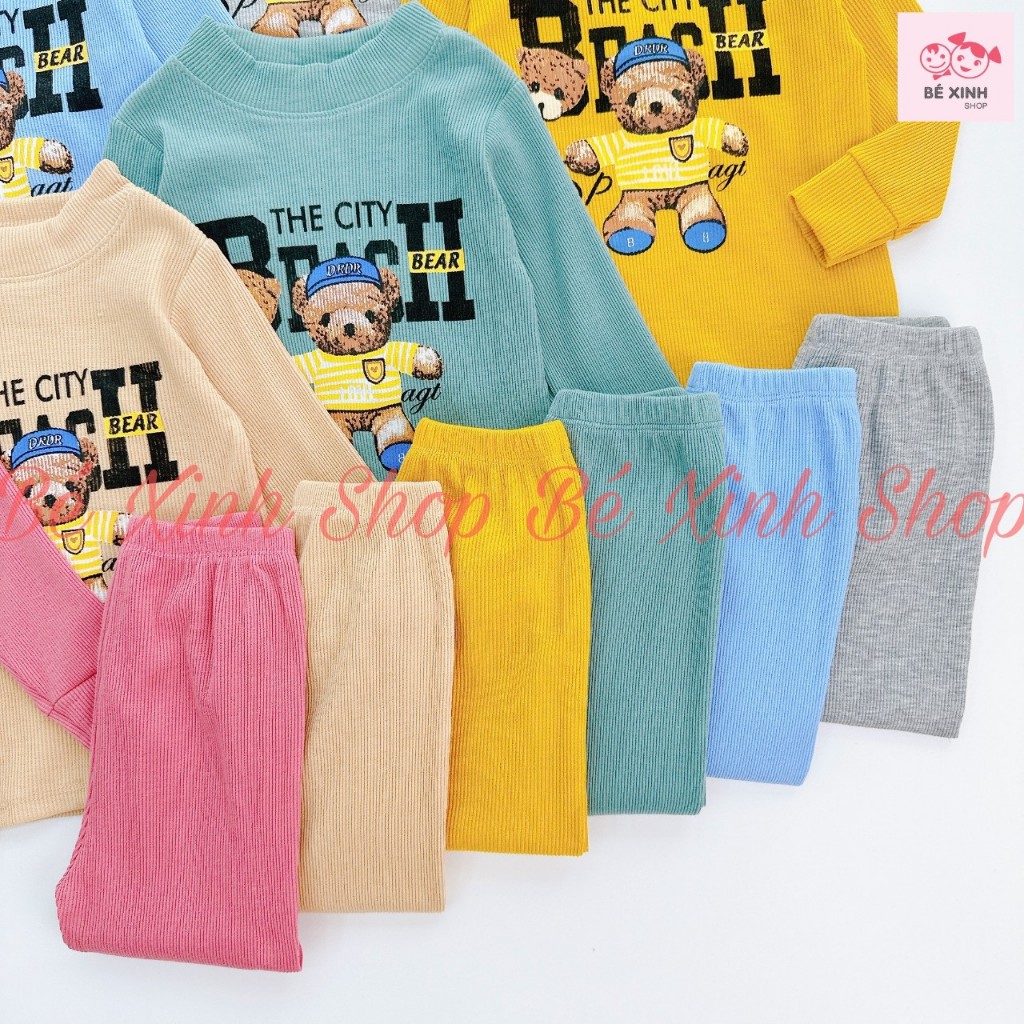 Đồ Bộ Dài Tay Thu Đông Cho Bé Trai Bé Gái Minky Mom  Bộ Quần Áo Len Tăm Cổ 3 Phân Cho Bé Trai Gái GÂU XÙ