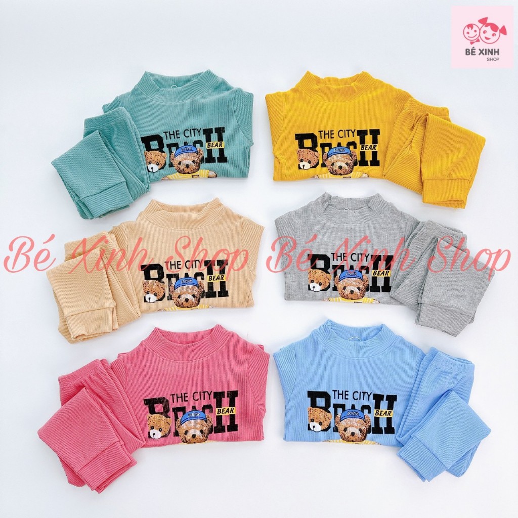 Đồ Bộ Dài Tay Thu Đông Cho Bé Trai Bé Gái Minky Mom [Siêu Hot] Bộ Quần Áo Len Tăm Cổ 3 Phân Cho Bé Trai Gái GÂU XÙ