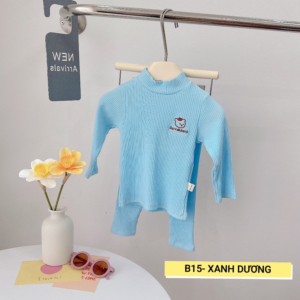 BỘ DÀI TAY THÊU GẤU CHO BÉ TRAI - B15