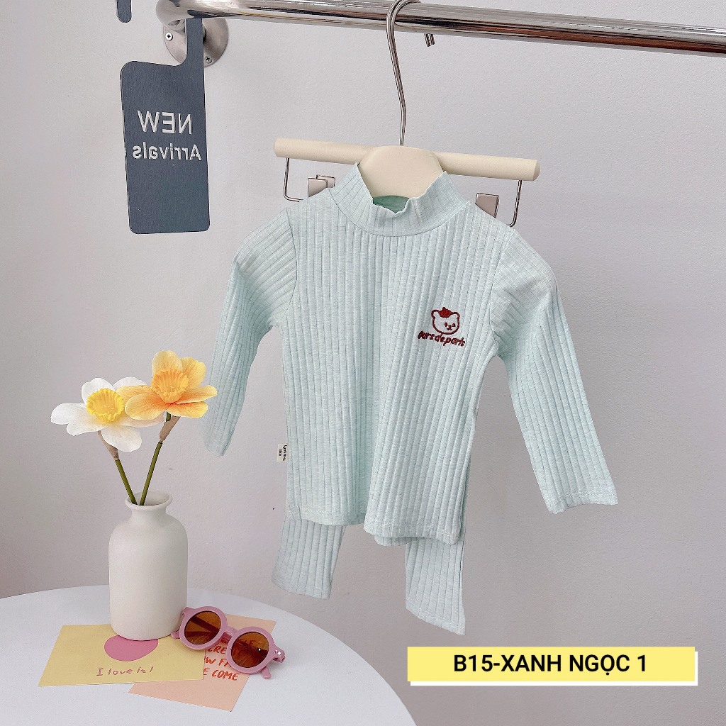 BỘ DÀI TAY THÊU GẤU CHO BÉ TRAI - B15