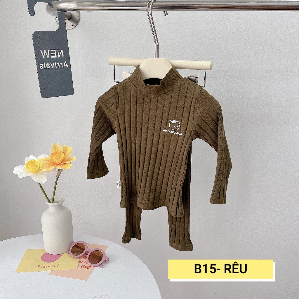 BỘ DÀI TAY THÊU GẤU CHO BÉ TRAI - B15