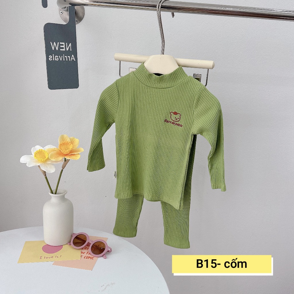 BỘ DÀI TAY THÊU GẤU CHO BÉ TRAI - B15