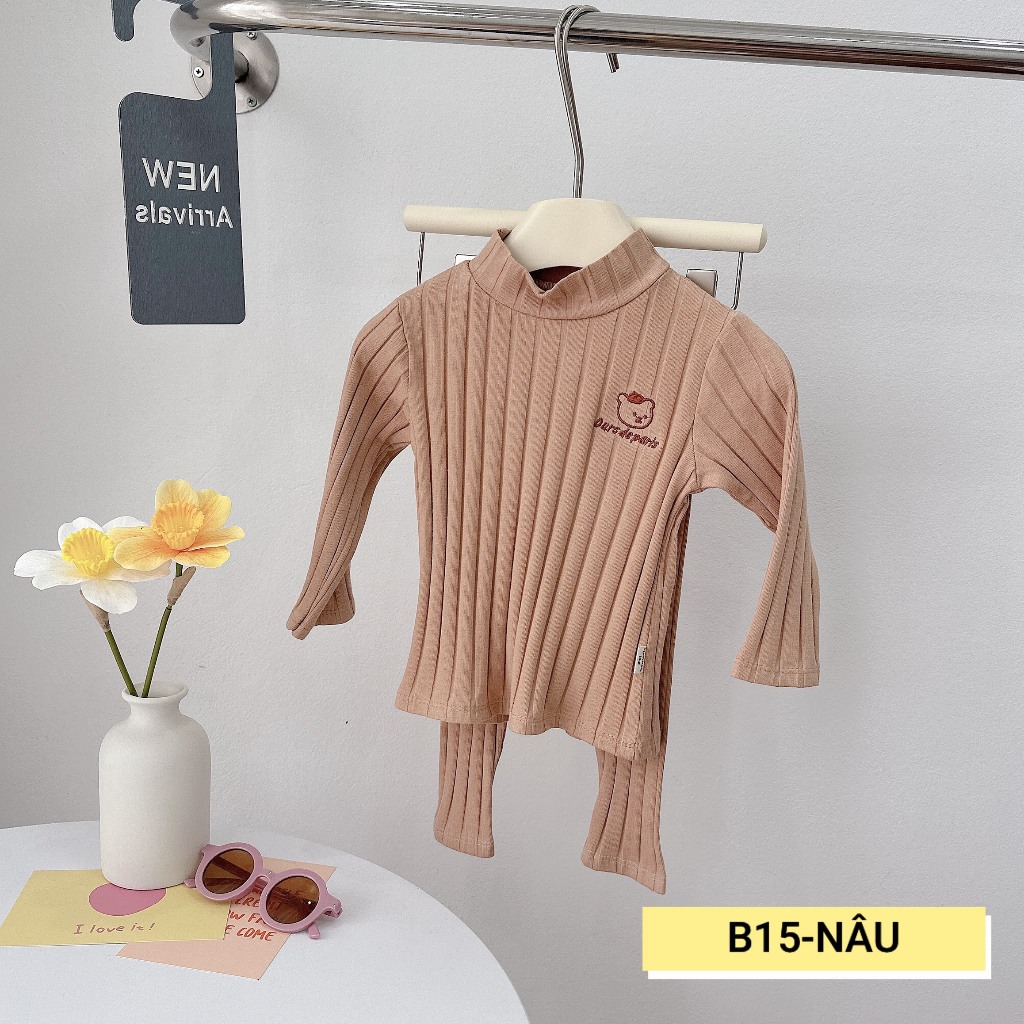 BỘ DÀI TAY THÊU GẤU CHO BÉ TRAI - B15