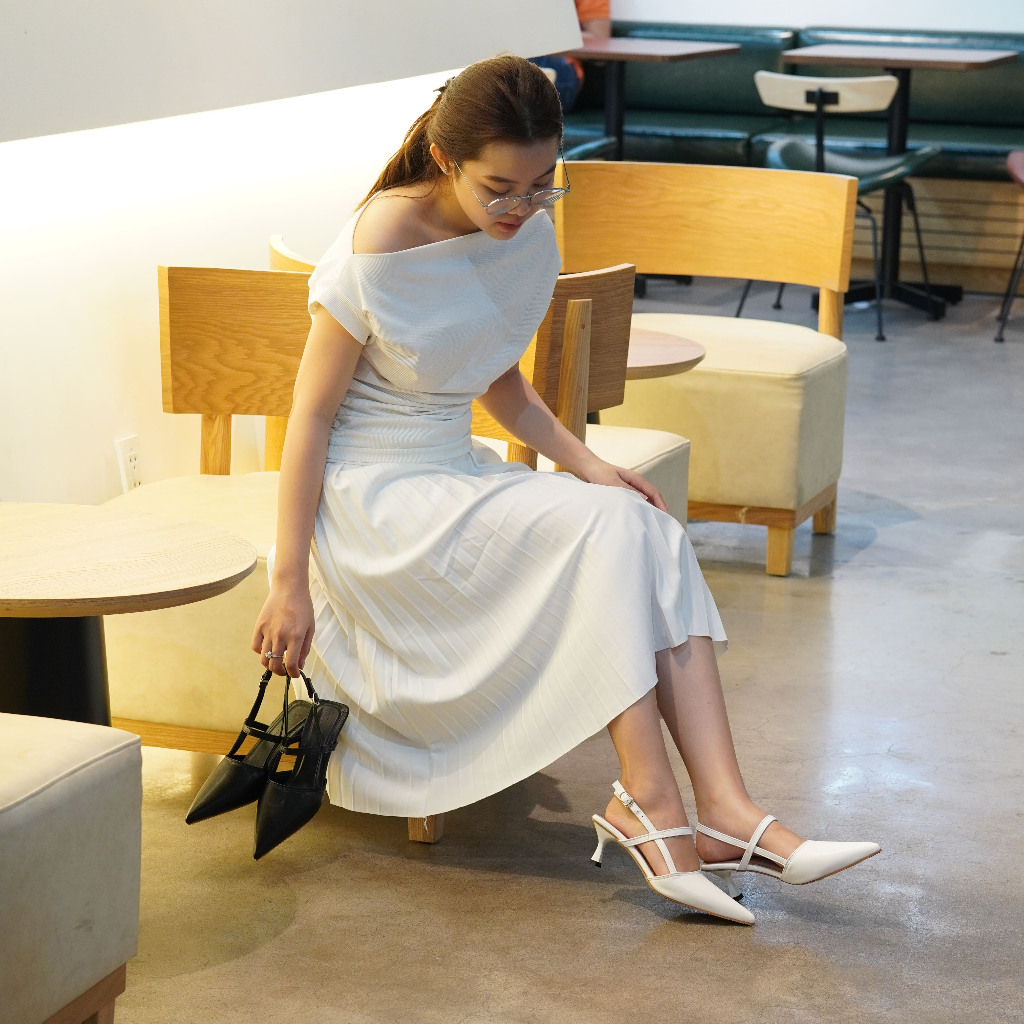 Giày cao gót nữ Luzi, guốc cao gót nữ 5p mũi sục, sục cao gót 5p quai da sandal M156