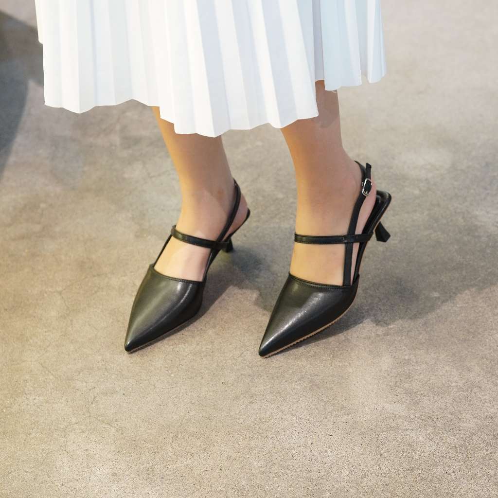 Giày cao gót nữ Luzi, guốc cao gót nữ 5p mũi sục, sục cao gót 5p quai da sandal M156