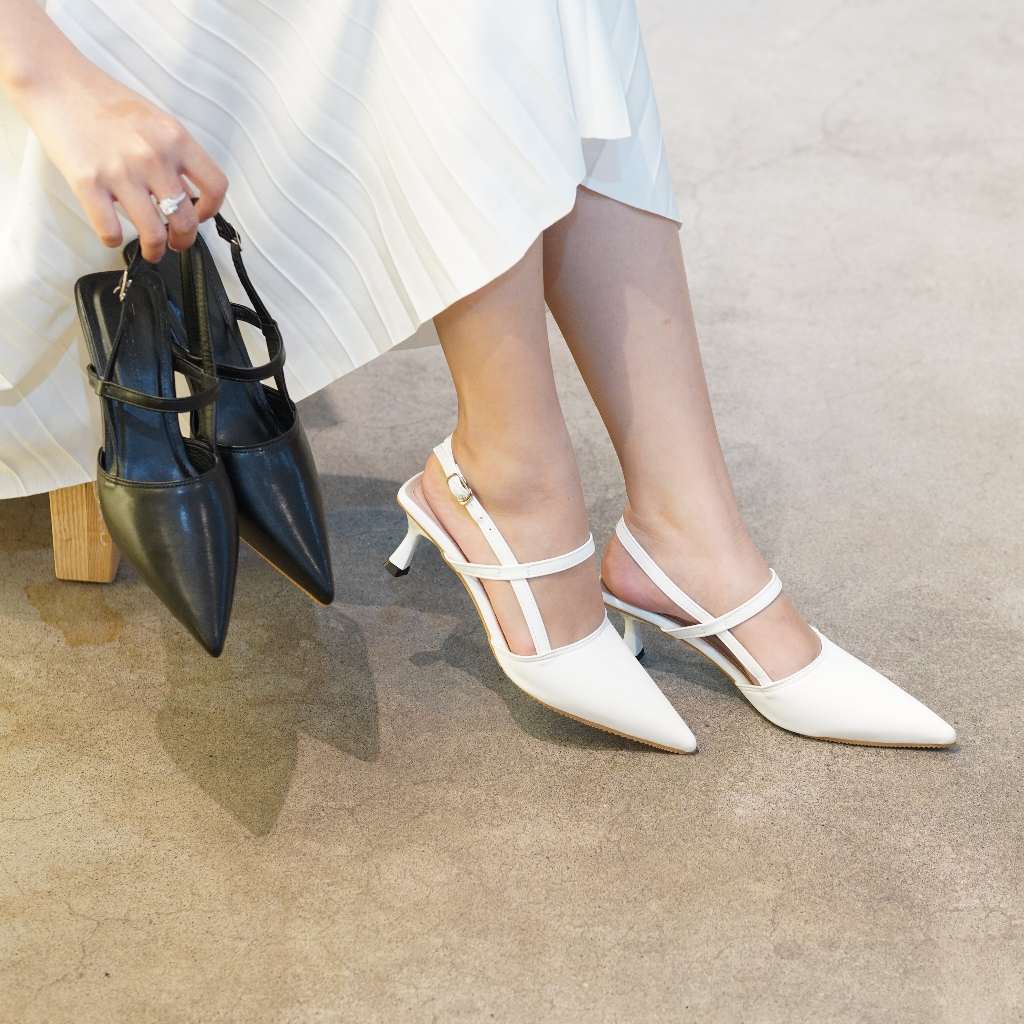 Giày cao gót nữ Luzi, guốc cao gót nữ 5p mũi sục, sục cao gót 5p quai da sandal M156