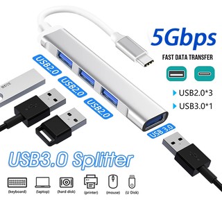 Bộ Chia 4 Cổng USB 3.0 Type C Cho Laptop,Hub USB 4 Trong 1 Mở Rộng Kết Nối Với PC,Điện Thoại Di Động