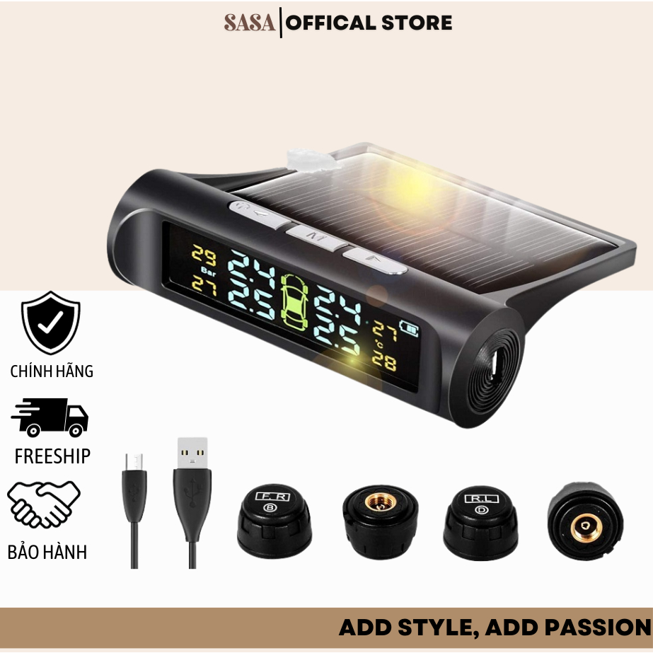 Cảm Biến Áp Suất Lốp Ô Tô, Cảm Biến Áp Suất Lốp Van Ngoài TPMS - Màn Hình Sử Dụng Năng Lượng Mặt Trời