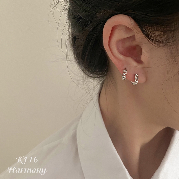 Khuyên bông tai nữ bạc cao cấp mắt xích tròn cá tính, phong cách Hàn Quốc | HARMONY ACCESSORIES K116