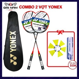Bộ 2 Vợt Cầu Lông Yonex Khung Carbon Căng Sẵn 8kg + Kèm Ống Cầu Nhựa Và Bao Đựng Vợt