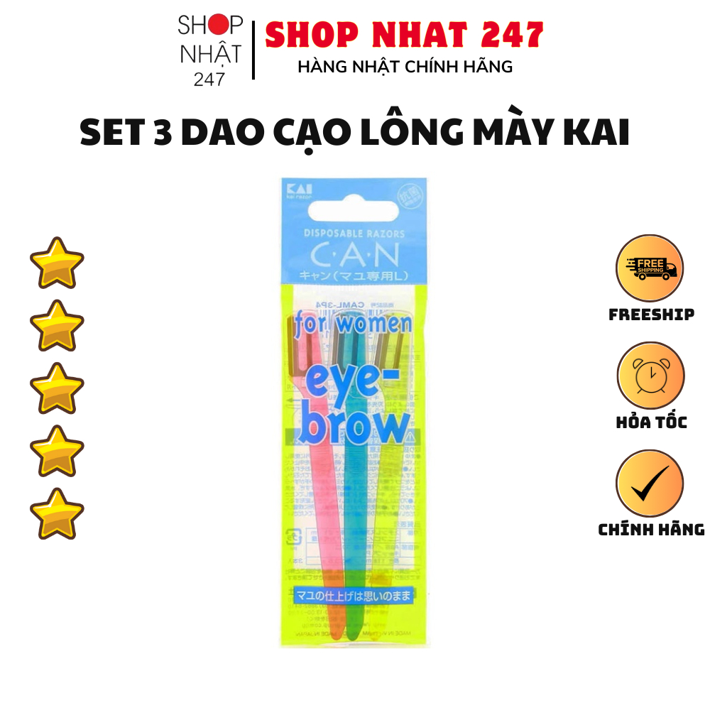 Set 3 dao cạo lông mày cán ngắn KAI Nội địa Nhật Bản