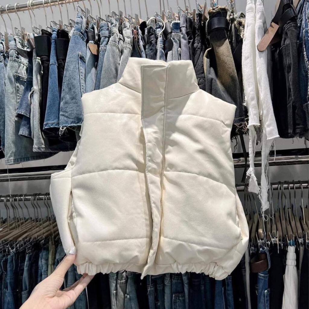 Áo gile phao da dáng croptop,gấu bo chun chất da mềm - áo phao gile nữ