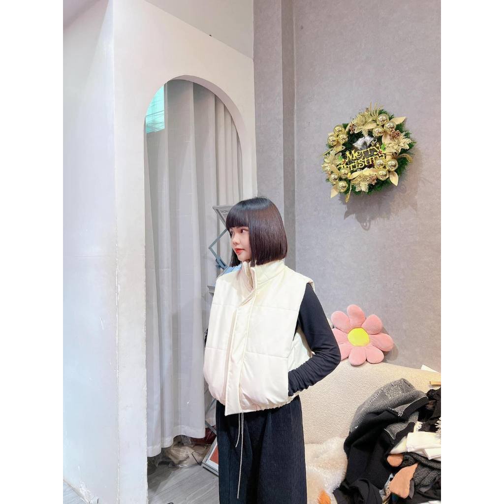 Áo gile phao da dáng croptop,gấu bo chun chất da mềm - áo phao gile nữ
