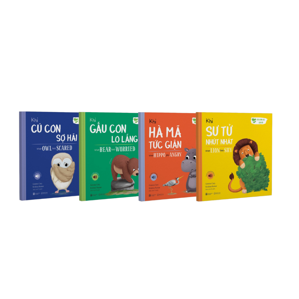 Sách - Combo 4 cuốn truyện cảm xúc: Khi Cú con sợ hãi, Khi Gấu con lo lắng, Khi Hà Mã tức giận, Khi Sư Tử nhút nhát