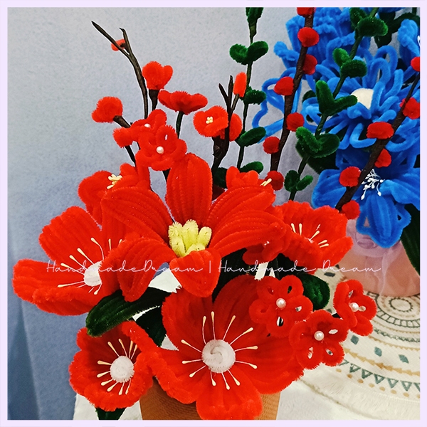 Cành hoa Ly Handmade | Hoa kẽm nhung decor trang trí nhà cửa