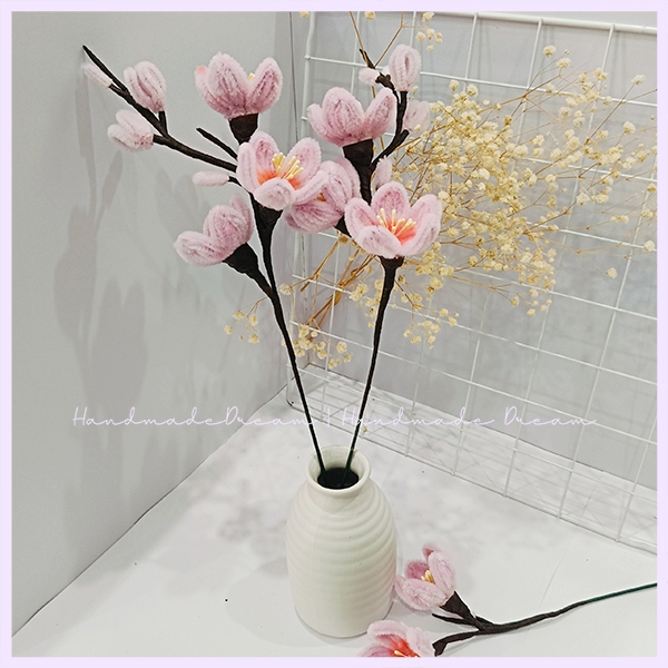 Nhánh hoa đào hồng Handmade | Hoa kẽm nhung decor trang trí nhà cửa ngày tết