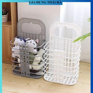 Giỏ đựng quần áo dán tường gấp gọn - giỏ đựng đồ treo tường thông minh gấp gọn tặng kèm móc dán