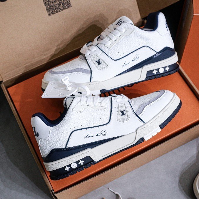 Giày LV #54, sneaker Louis Vuitton Trainer 54 đỏ trắng xanh navy bản đẹp phong cách unisex hot 2023