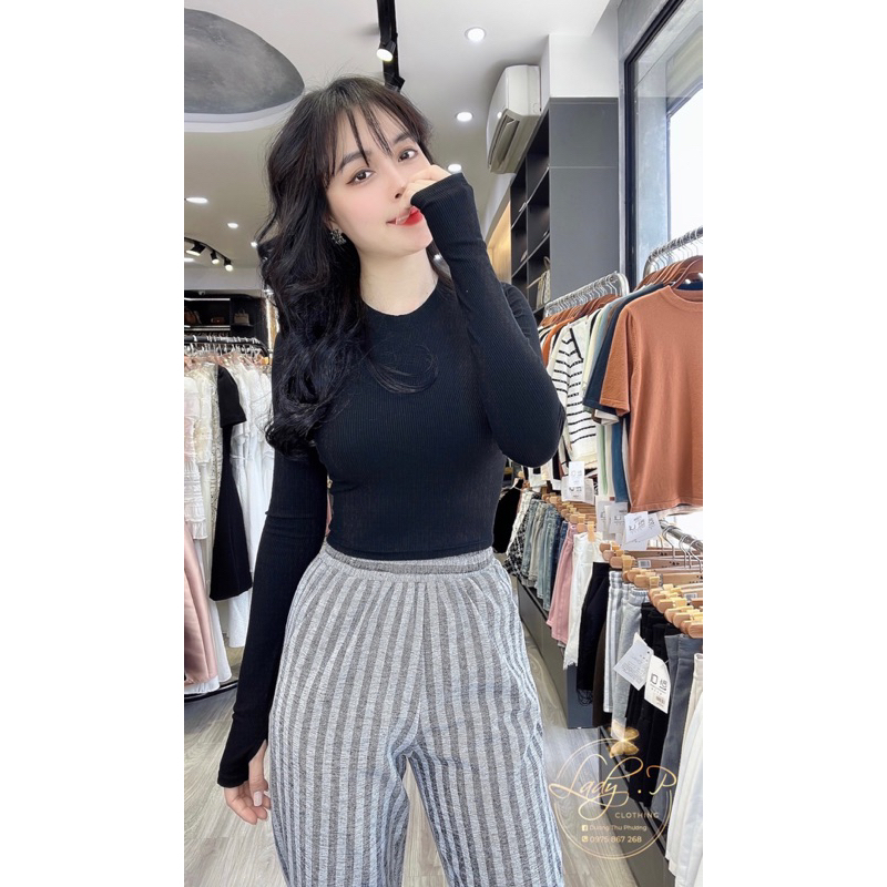 Áo len tăm cổ tròn nữ dài tay sỏ ngón thun lạnh - LADY.Clothing