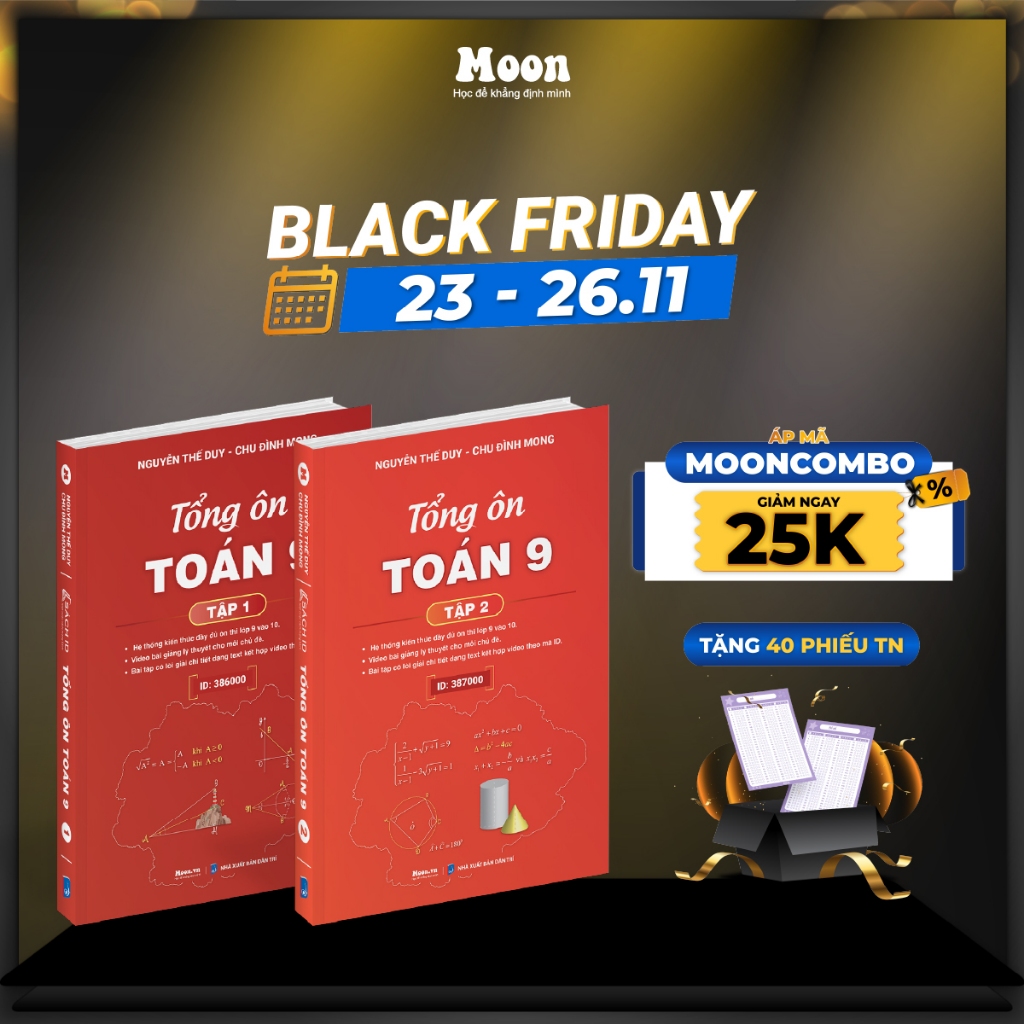 Sách toán 9 ôn thi vào 10, sách ID tổng ôn toán học lớp 9 Moonbook