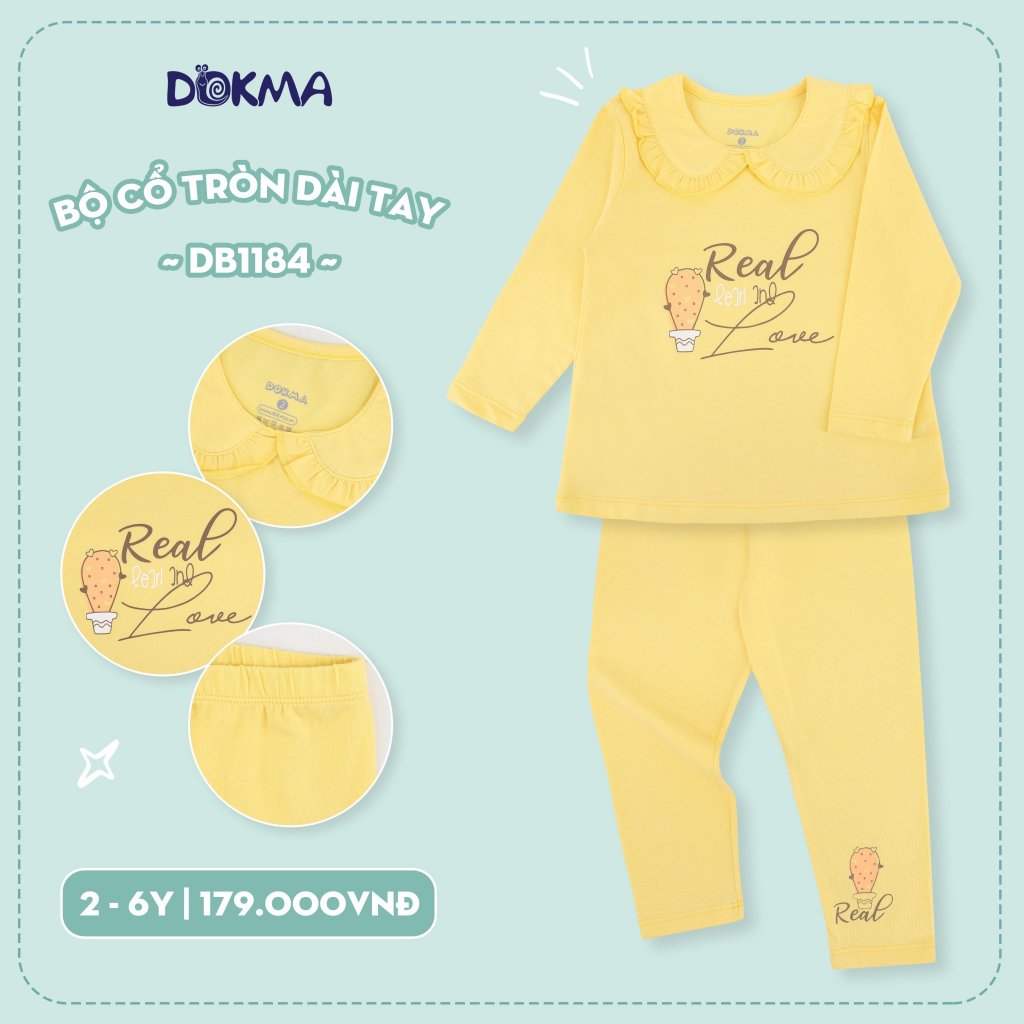Bộ quần áo thu đông dài tay cho bé gái Dokma 2- 6 tuổi sale DB1184