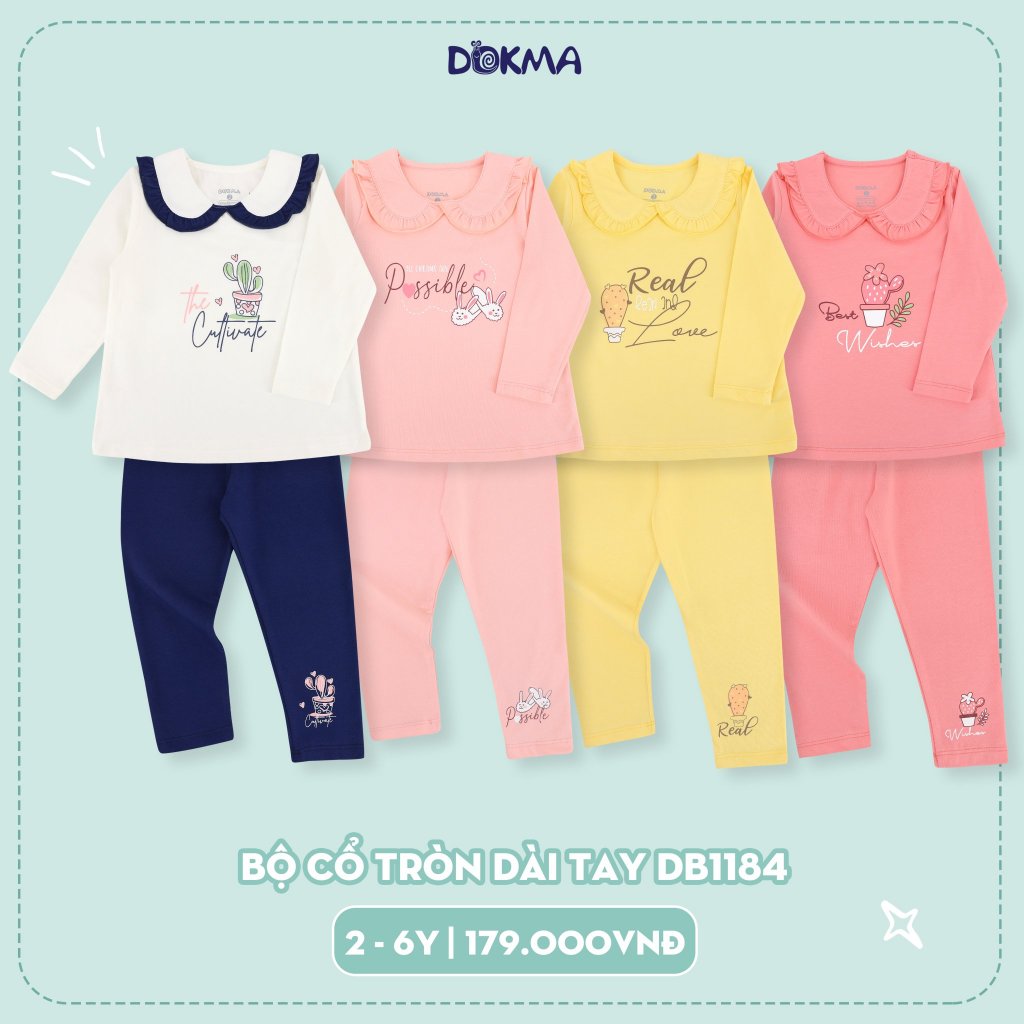 Bộ quần áo thu đông dài tay cho bé gái Dokma 2- 6 tuổi sale DB1184