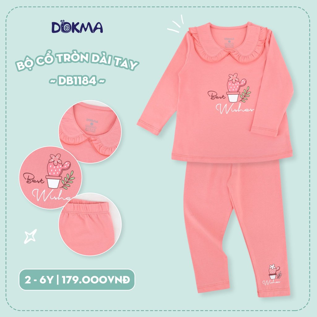 Bộ quần áo thu đông dài tay cho bé gái Dokma 2- 6 tuổi sale DB1184