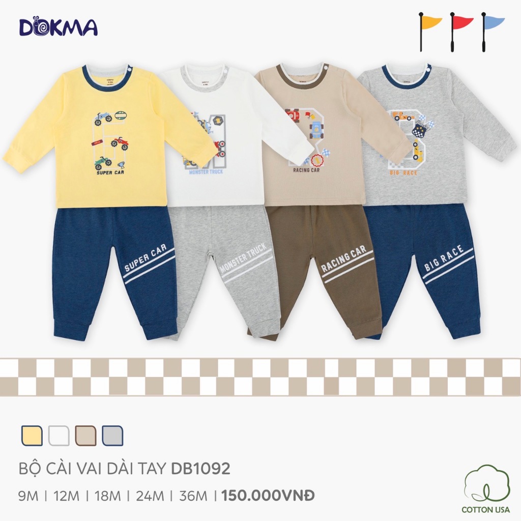 Bộ quần áo thu đông dài tay cho bé trai Dokma sale DB1092