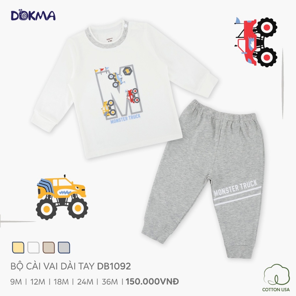 Bộ quần áo thu đông dài tay cho bé trai Dokma sale DB1092