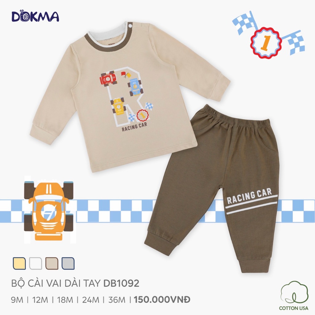 Bộ quần áo thu đông dài tay cho bé trai Dokma sale DB1092