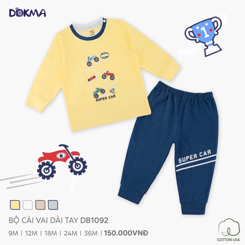 Bộ quần áo thu đông dài tay cho bé trai Dokma sale DB1092