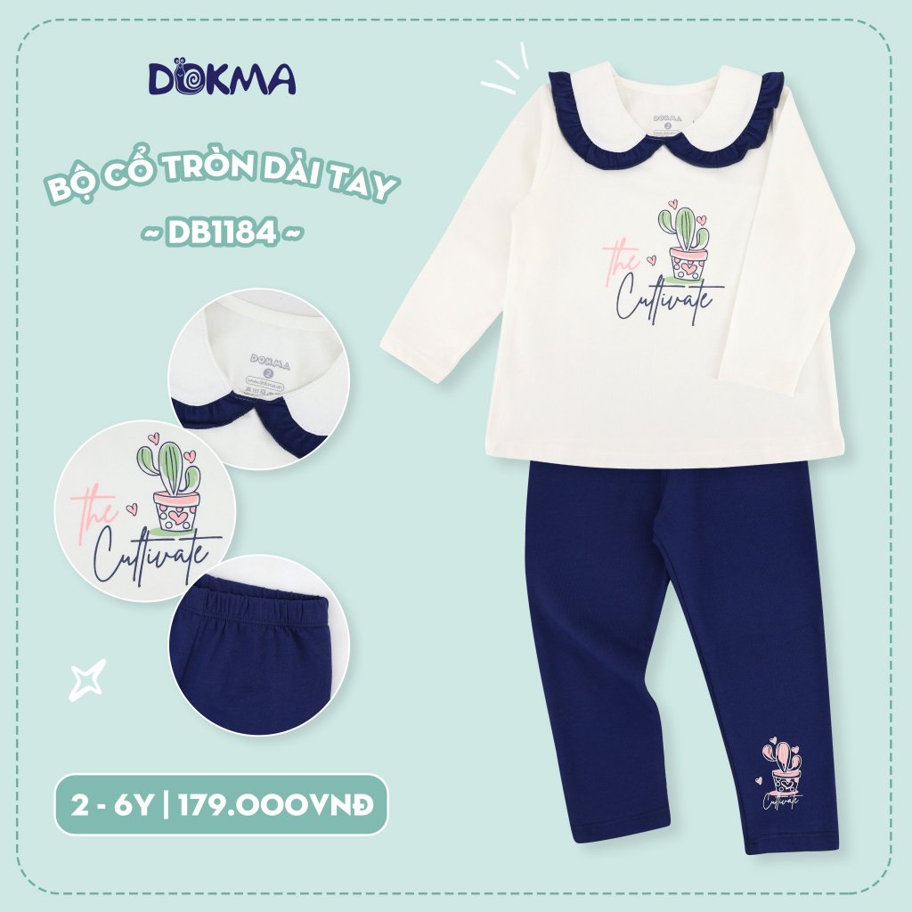 Bộ quần áo thu đông dài tay cho bé gái Dokma 2- 6 tuổi sale DB1184