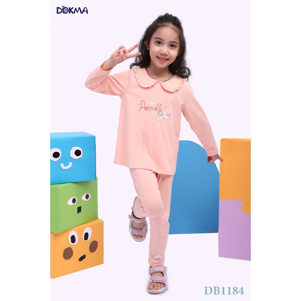 Bộ quần áo thu đông dài tay cho bé gái Dokma 2- 6 tuổi sale DB1184