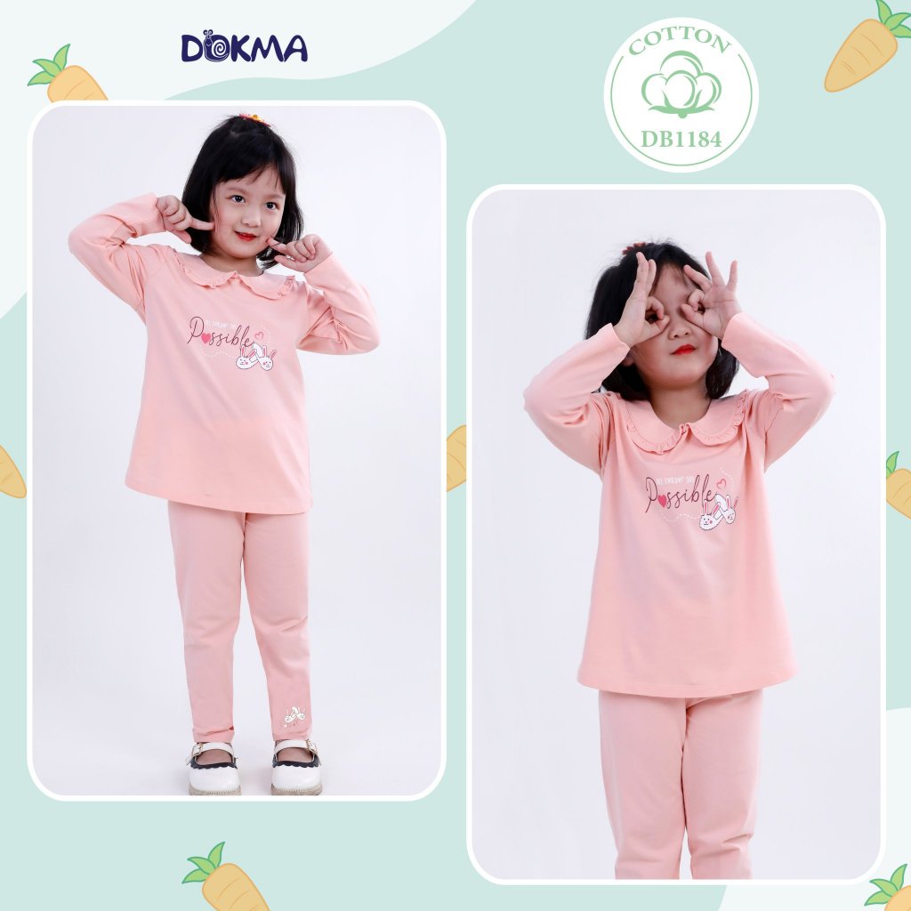 Bộ quần áo thu đông dài tay cho bé gái Dokma 2- 6 tuổi sale DB1184