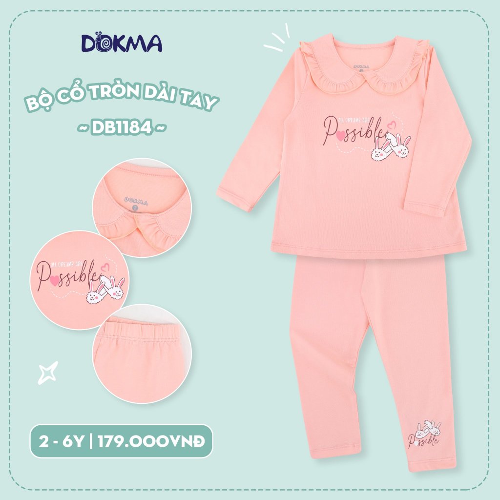 Bộ quần áo thu đông dài tay cho bé gái Dokma 2- 6 tuổi sale DB1184