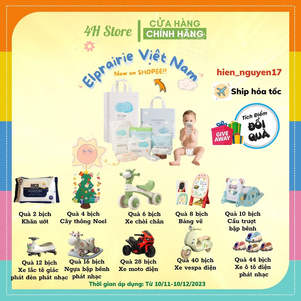 Tã/Bỉm ELPRAIRIE HÀN QUỐC Dán/Quần Đủ Size S34/M30/L34/XL30/XXL26