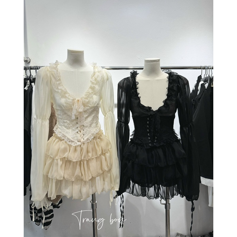 Áo croptop dài tay viền ren sexy có kèm video thật