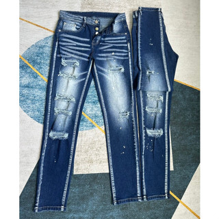 Quần bò jean nam dài xanh rách gối kiểu bụi bặm cá tính,quần jean dsq mẫu mới đẹp xu hướng