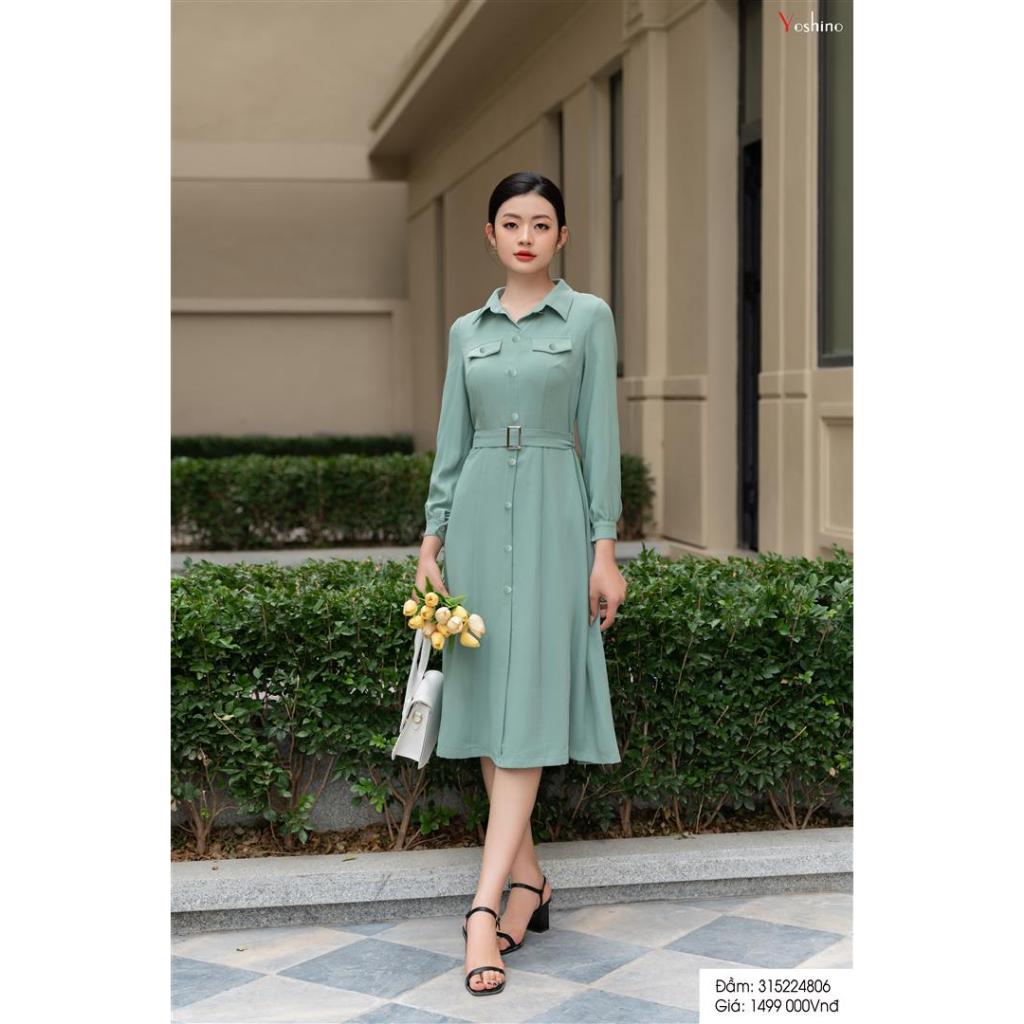 Đầm sơ mi dáng xòe màu xanh mint Yoshino